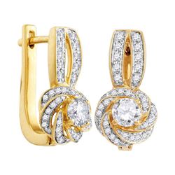 Womens Round Diamond Swirled Cluster Hoop Earrings 3/4 Cttw 10kt Yellow Gold - REF-62K5Y