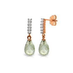 Genuine 4.65 ctw Green Amethyst & Diamond Earrings 14KT Rose Gold - REF-36M2T