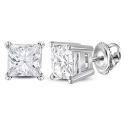 Womens Princess Diamond Solitaire Earrings 1-1/2 Cttw 14kt White Gold - REF-208X5A