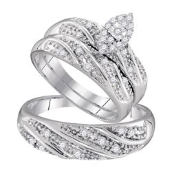 His Hers Round Diamond Cluster Matching Wedding Set 1/3 Cttw 10kt White Gold - REF-35K5Y