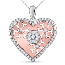 Womens Round Diamond Cluster Heart Pendant 1/2 Cttw 14kt Two-tone Gold - REF-47X9A