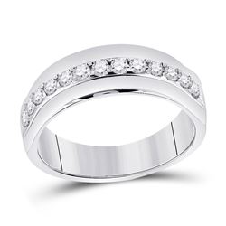 Mens Round Diamond Wedding Single Row Band Ring 1/2 Cttw 14kt White Gold - REF-63H9R