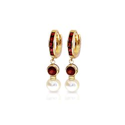 Genuine 4.3 ctw Garnet & Pearl Earrings 14KT Yellow Gold - REF-47W5Y