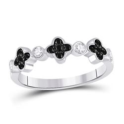 Womens Round Black Color Enhanced Diamond Clover Band Ring 1/4 Cttw 10kt White Gold - REF-14W9K