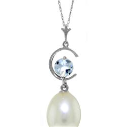 Genuine 4.5 ctw Pearl & Aquamarine Necklace 14KT White Gold - REF-21W9Y