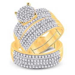 His Hers Round Diamond Cluster Matching Wedding Set 1-1/3 Cttw 14kt Yellow Gold - REF-80Y9N