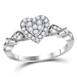 Womens Round Diamond Heart Cluster Ring 1/3 Cttw 14kt White Gold - REF-34N5F