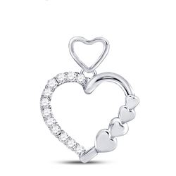 Womens Round Diamond Heart Pendant 1/12 Cttw 10kt White Gold - REF-7M5H