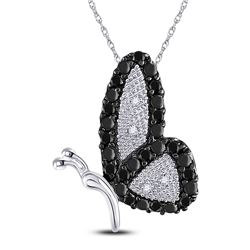 Womens Round Black Color Enhanced Diamond Butterfly Bug Pendant 1/4 Cttw 10kt White Gold - REF-9K5Y