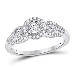 Womens Round Diamond 3-stone Ring 1/4 Cttw 14kt White Gold - REF-30X5A