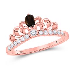 Womens Oval Smoky Quartz Crown Fashion Ring 3/8 Cttw 10kt Rose Gold - REF-21M5H