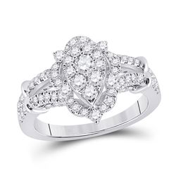 Womens Round Diamond Marquise-shape Cluster Ring 1 Cttw 14kt White Gold - REF-76A5M
