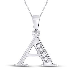 Womens Round Diamond A Initial Letter Pendant 1/20 Cttw 10kt White Gold - REF-6X5A