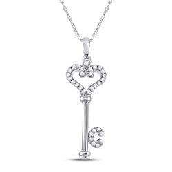 Womens Round Diamond Key Pendant 1/6 Cttw 10kt White Gold - REF-14H9R