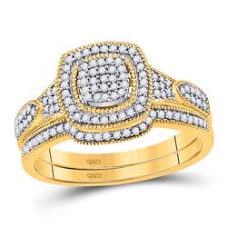 Round Diamond Bridal Wedding Ring Band Set 1/3 Cttw 10kt Yellow Gold - REF-29X5A