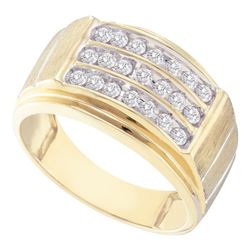 Mens Round Diamond Triple Row Band Ring 1/2 Cttw 10kt Yellow Gold - REF-36K5Y