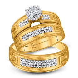 His Hers Round Diamond Cluster Matching Wedding Set 1/3 Cttw 10kt Yellow Gold - REF-38Y9N