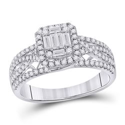 Womens Baguette Diamond Square Cluster Ring 3/4 Cttw 14kt White Gold - REF-74N9F