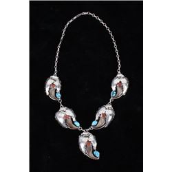 Navajo Morenci Turquoise, Coral & Silver Necklace