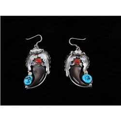 Navajo Morenci Turquoise, Coral & Silver Earrings