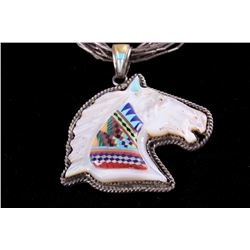 Zuni Mother of Pearl Horse Mosaic Inlay Necklace