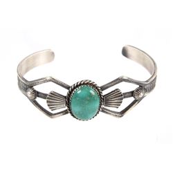 Navajo E Billah Red Mountain Turquoise Silver Cuff