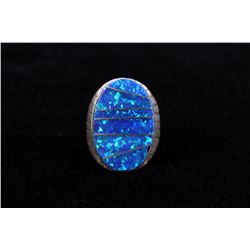 Navajo Wilbert Grey Blue Fire Opal Sterling Ring