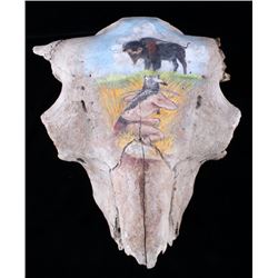 Fossilized MT Occidentalis Bison Skull w/ Painting