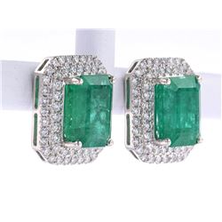 Classic 7.68ct Emerald & Diamond Platinum Earrings