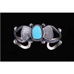 Navajo E. Billah Kingman Turquoise Sand Cast Cuff