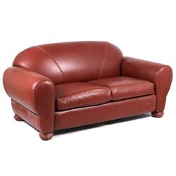 Western Genuine Red Leather Sofa