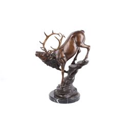 Bugling Bull Elk Bronze Sculpture on Marble Base