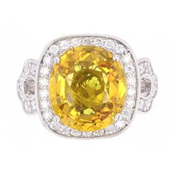 RARE Orange Yellow Sapphire & Diamond Ring
