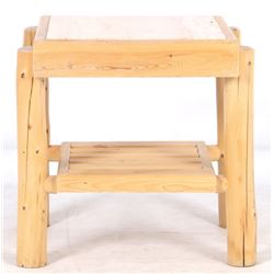Rustic Log & Orange Marble Table