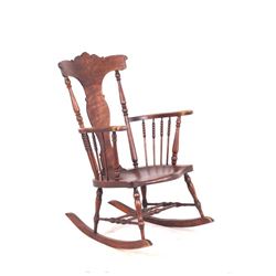 Early Turned Spindle Wooden Rocking Chair