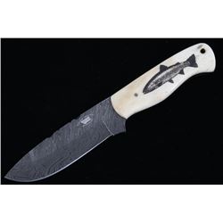 Montana Cutthroat Trout Scrimshaw Damascus Knife