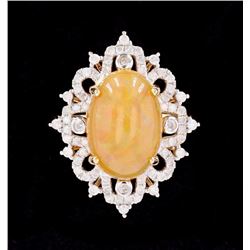 Australian Fire Opal & Diamond 14K Gold Ring