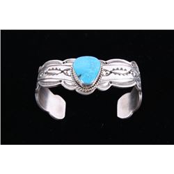 Navajo L Maloney Kingman Turquoise Silver Bracelet