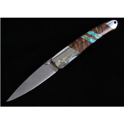 Spalted Beech Wood & Turquoise Damascus Knife