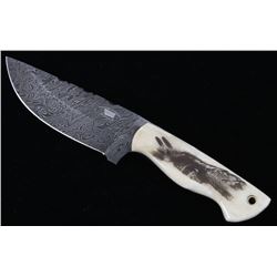 Montana Blackfeet Scrimshaw Damascus Knife Bozeman