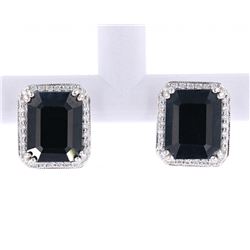 Dark Blue Sapphire & Diamond Stud 14K Earrings
