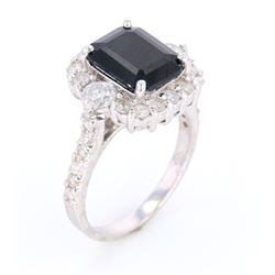 Dark Blue Sapphire & Diamond 14K Ring