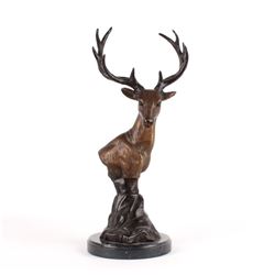 Bronze Stag Deer Head Sculpture on Marble Base
