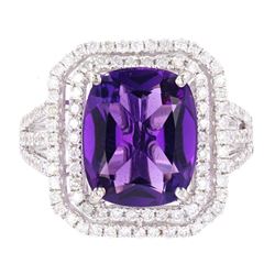 Amethyst & Diamond Classic 14K Gold Ring