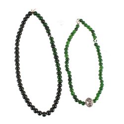Chinese Peking Glass & Jade Bead Necklaces
