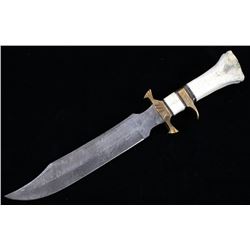 Damascus Steel Bowie Knife w/ Elk Bone Grip
