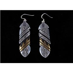 Navajo T&R Singer Sterling & 14K Gold Earrings