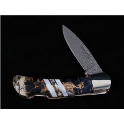 Rare Onyx, Abalone & MOP Bronze Damascus Knife
