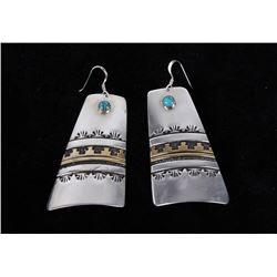 Navajo T&R Singer Turquoise & 14K Gold Earrings
