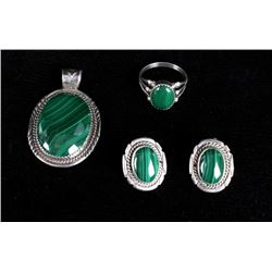 Navajo Sterling & Malachite Pendant, Earring, Ring